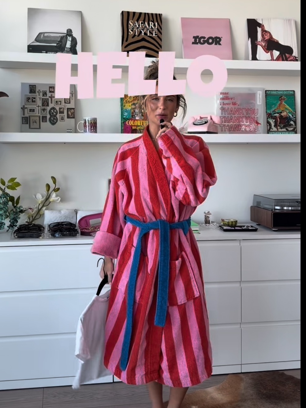 Robe Striped Pink & Red Robe Blue Belt Skogssallat Bathrobe Small NWT